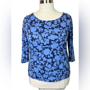 Talbots Effortless Jersey Blue Floral Top 1X Petite Stretch Flower Garden Travel
